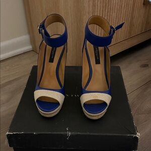 Ann Taylor Royal Blue Espadrille Platform Sandals with Ankle Strap